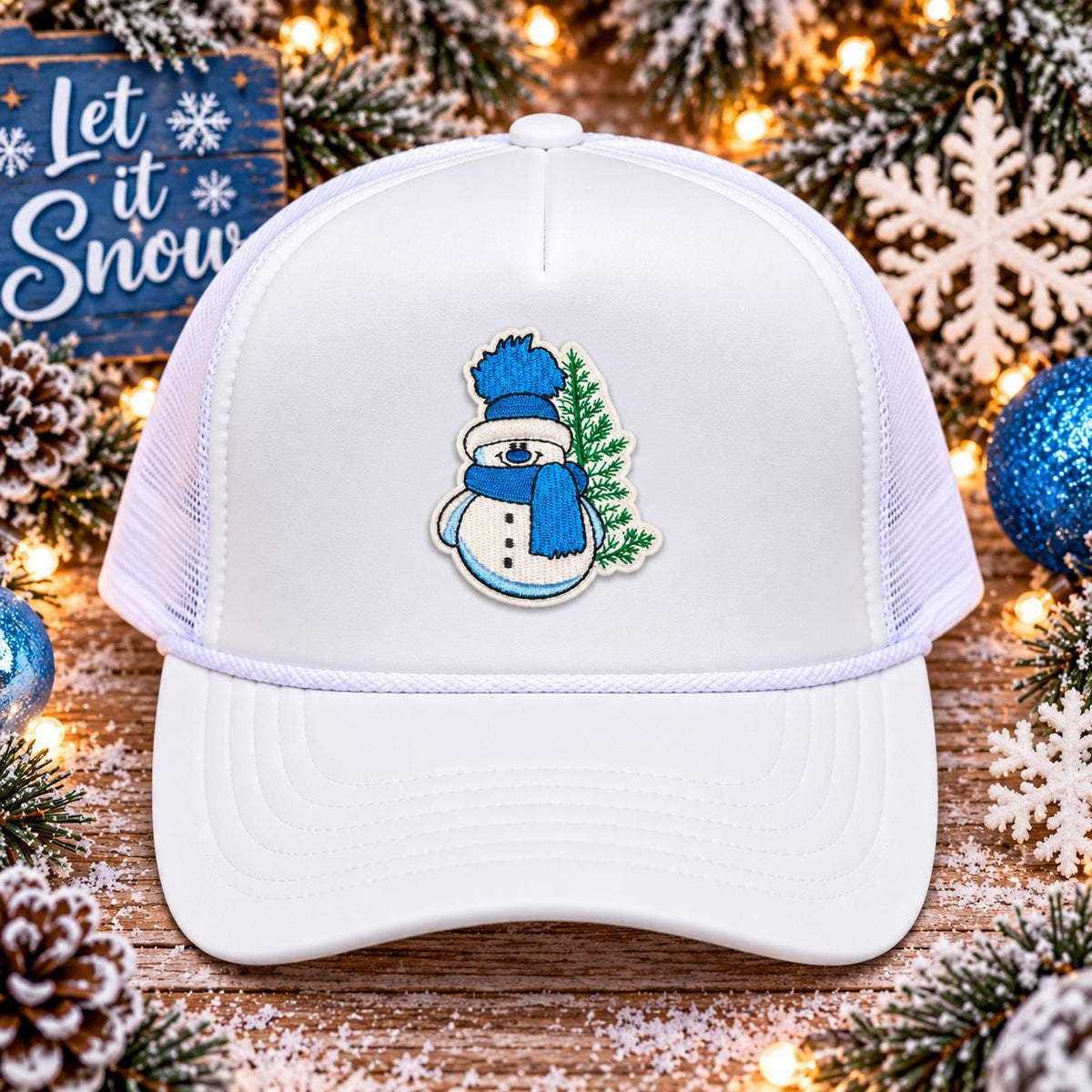 Blue Snowman Christmas Embroidered Patch