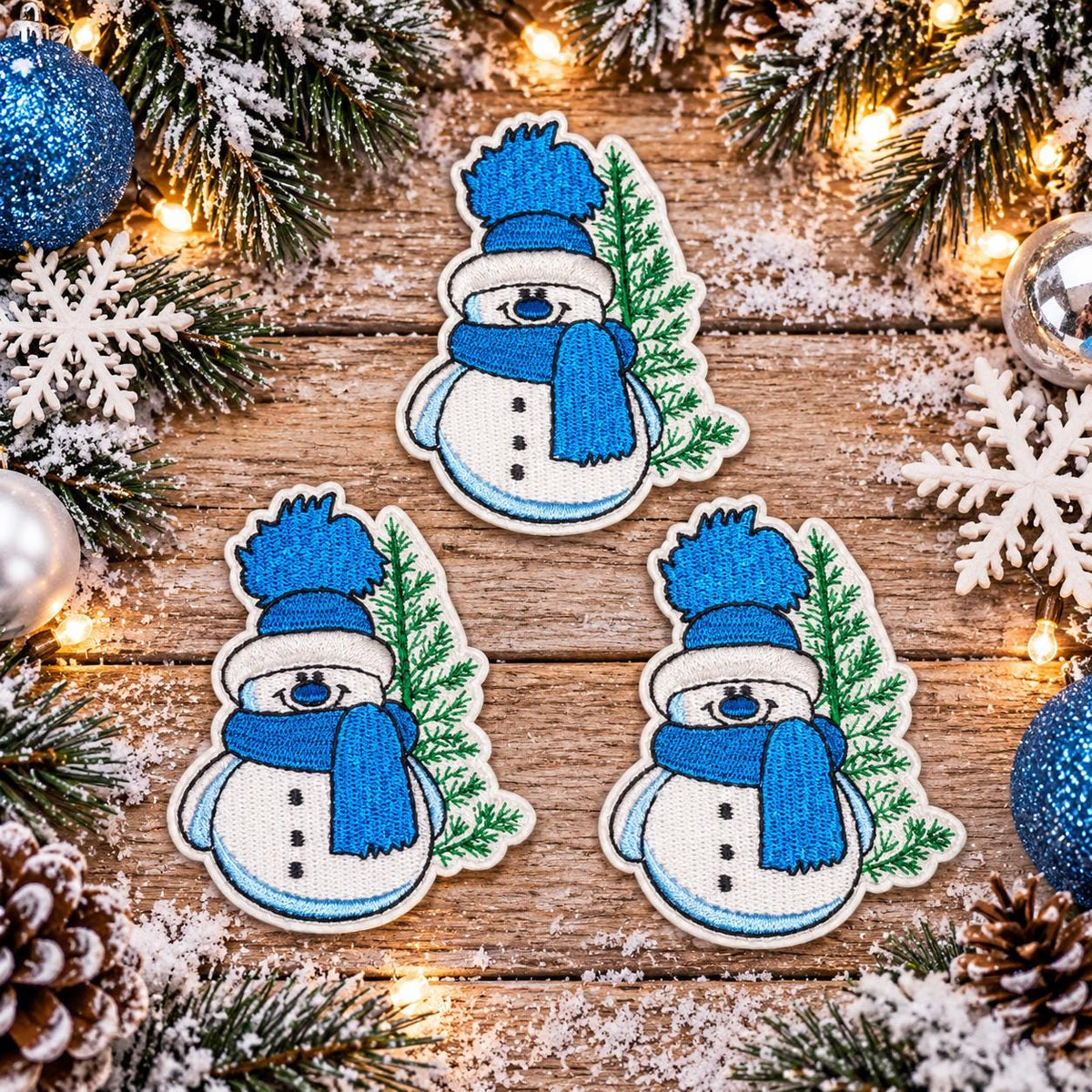 Blue Snowman Christmas Embroidered Patch