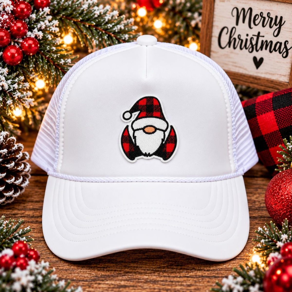 Buffalo Plaid Christmas Gnome Embroidered Patch