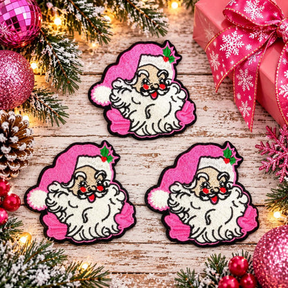 Pink Retro Santa Christmas Embroidered Patch
