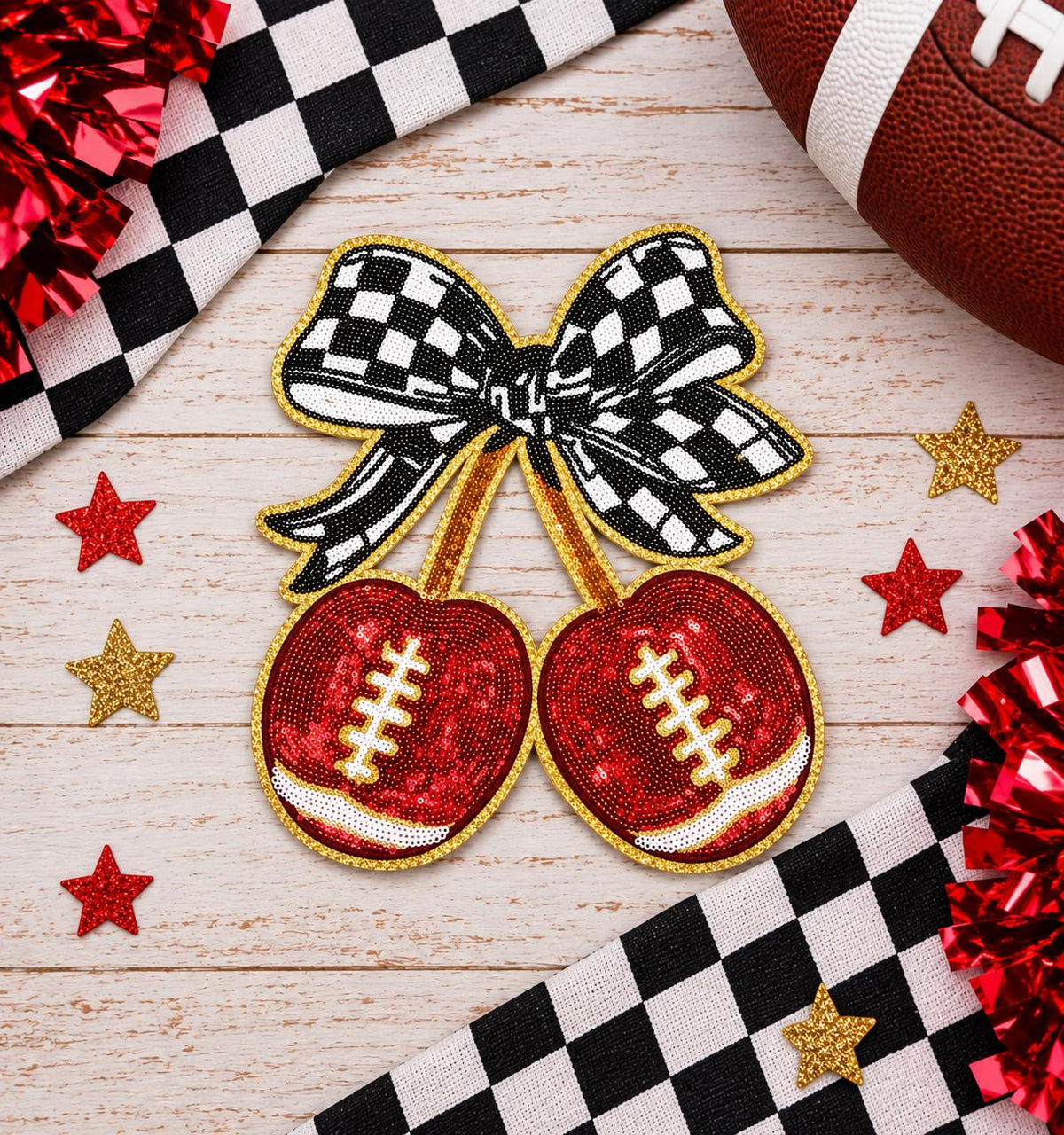 Football Cherry Sequin Patch