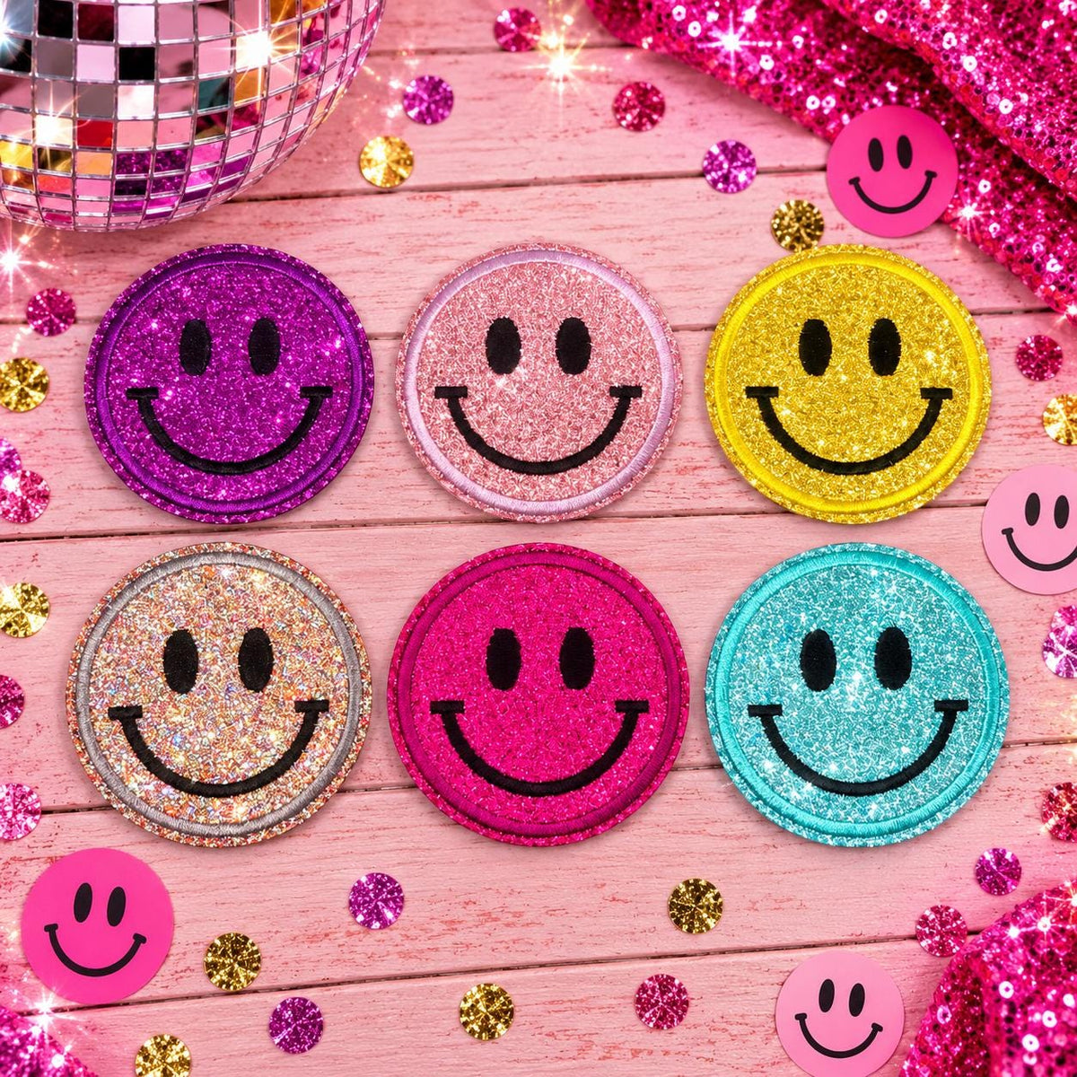 Glitter Smiley Face Patches