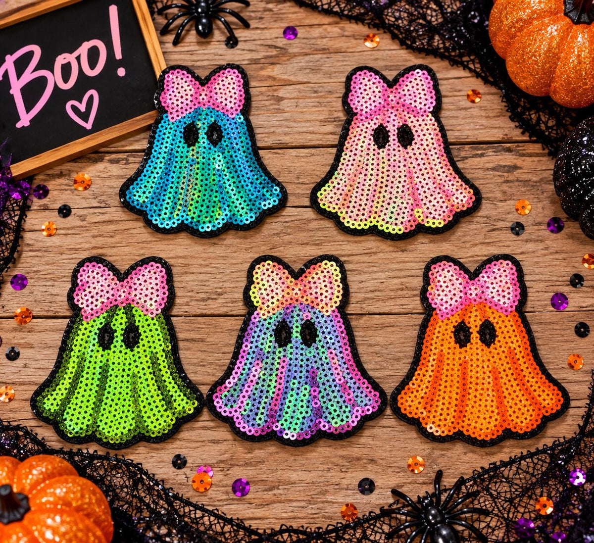 Sequin Ghost Bow Patches