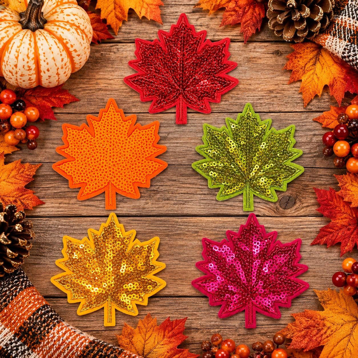 Sparkly Sequin Maple Leaf Patches