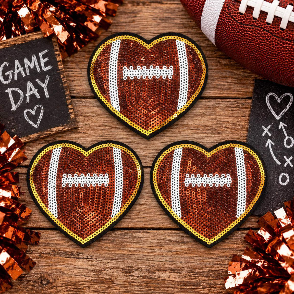 Sequin Heart Football Patch