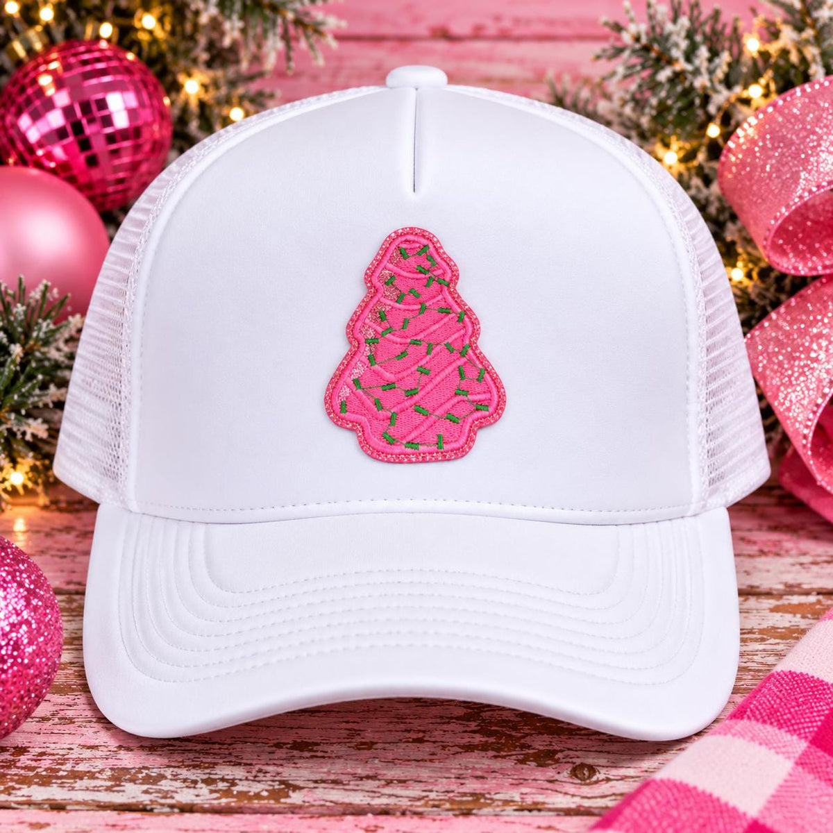 Pink Christmas Tree Iron-On Patch