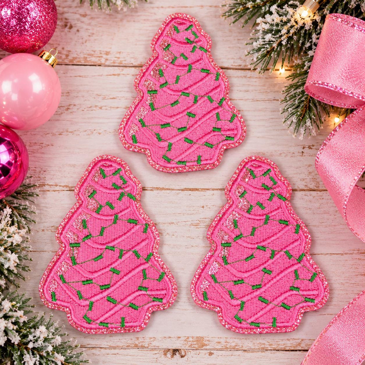 Pink Christmas Tree Iron-On Patch