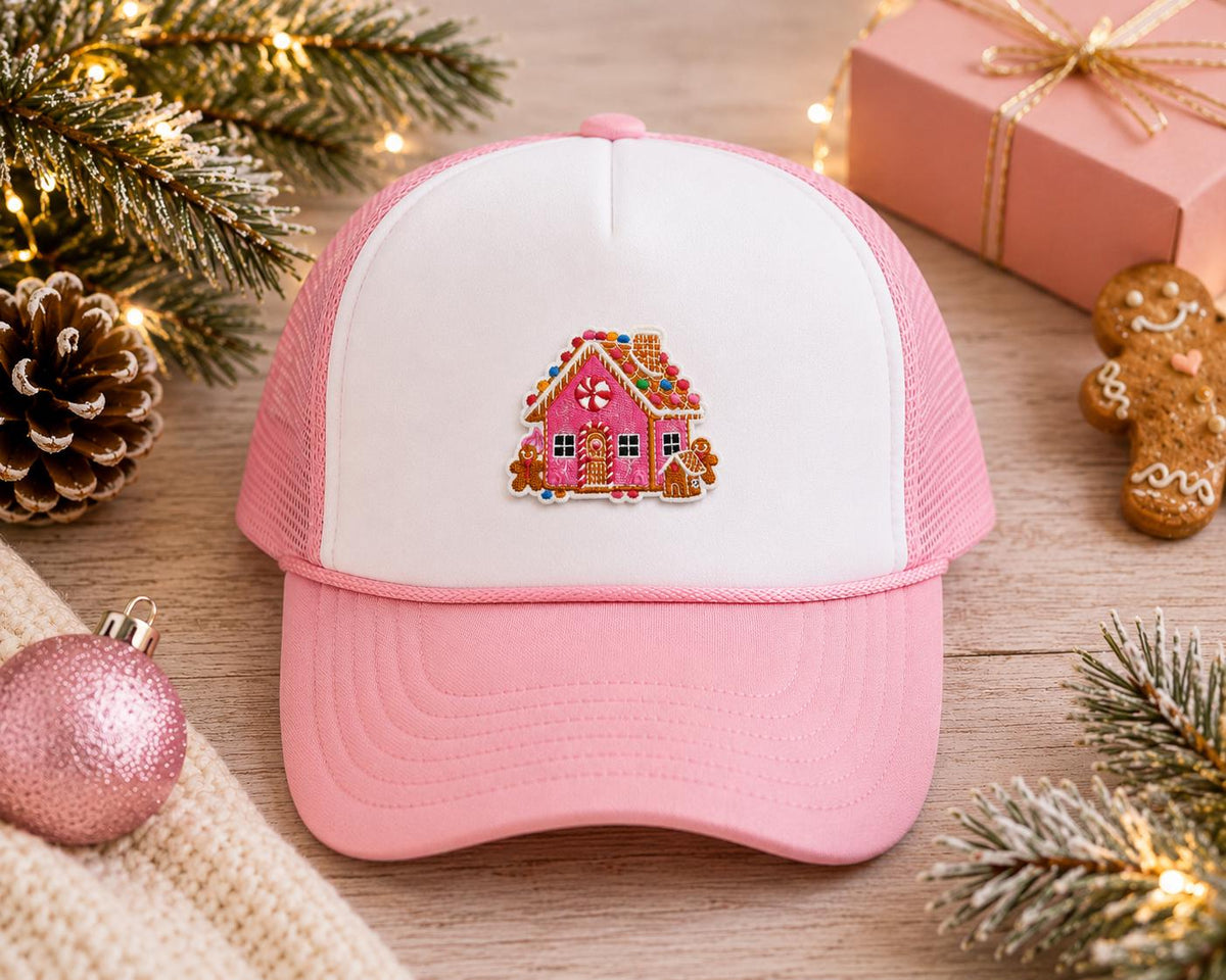 Pink Gingerbread House Christmas Embroidered Patch