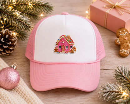 Pink Gingerbread House Christmas Embroidered Patch