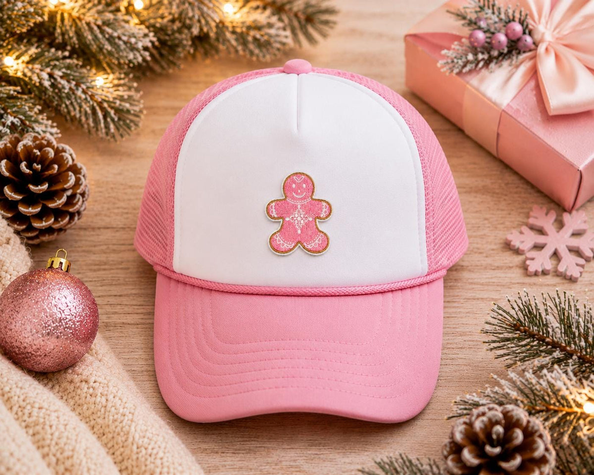 Pink Gingerbread Man Christmas Embroidered Patch