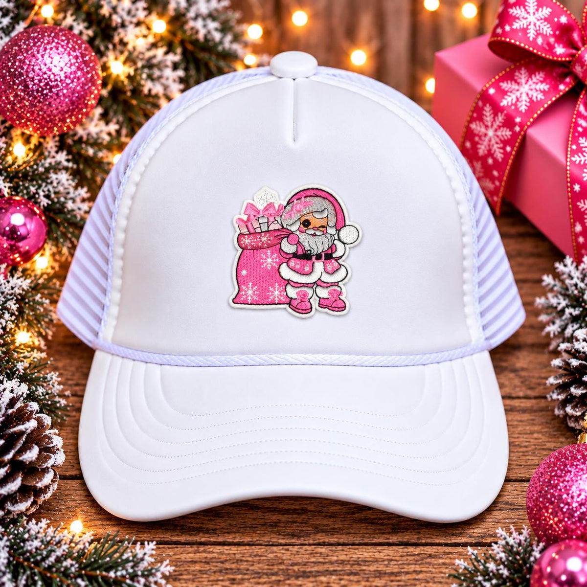 Pink Santa with Gift Sack Embroidered Christmas Patch