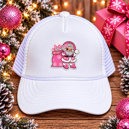Pink Santa with Gift Sack Embroidered Christmas Patch