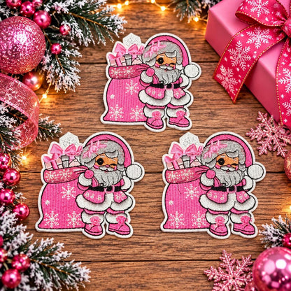 Pink Santa with Gift Sack Embroidered Christmas Patch