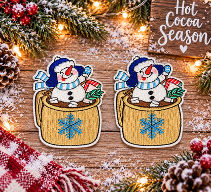 Snowman Hot Cocoa Christmas Embroidered Patch