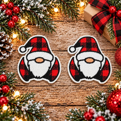 Buffalo Plaid Christmas Gnome Embroidered Patch