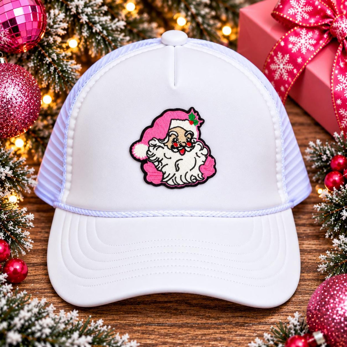 Pink Retro Santa Christmas Embroidered Patch