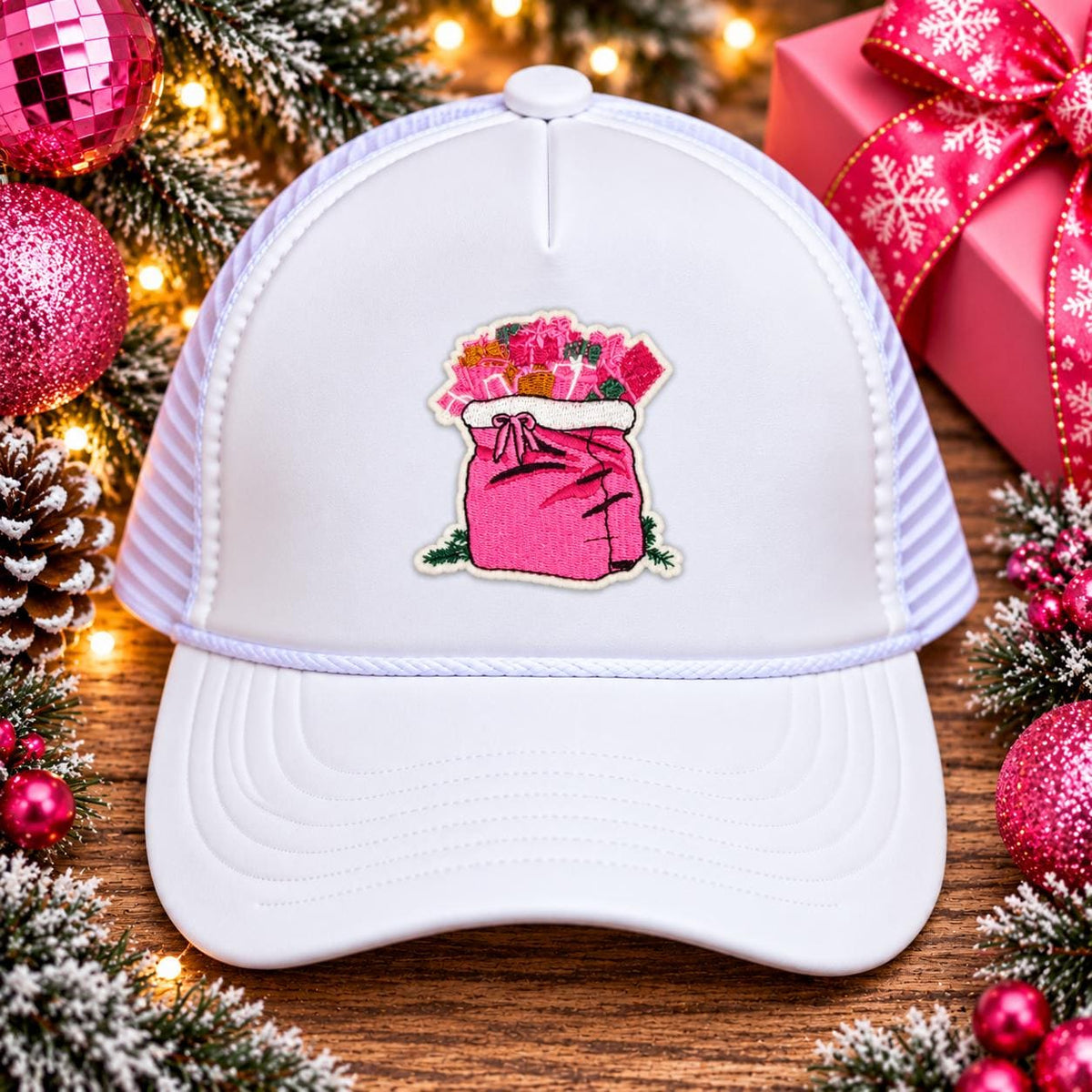 Pink Santa Gift Sack Christmas Embroidered Patch