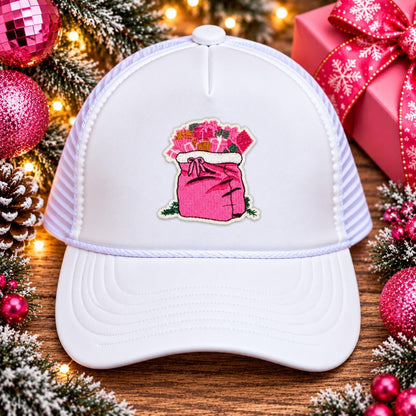 Pink Santa Gift Sack Christmas Embroidered Patch