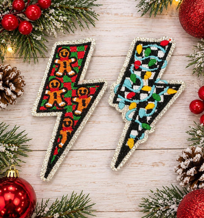 Christmas Lightning Bolt Iron-On Patches